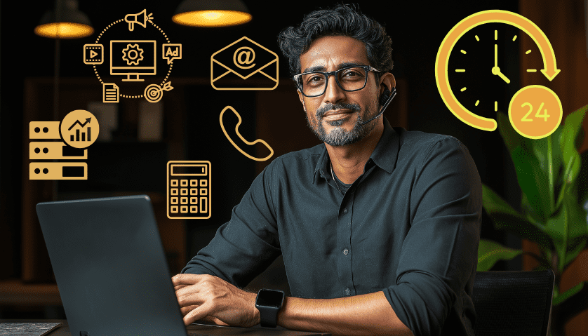 Indian business owner working with virtual assistant