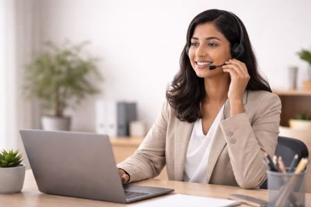 Virtual receptionist answering business calls professionally