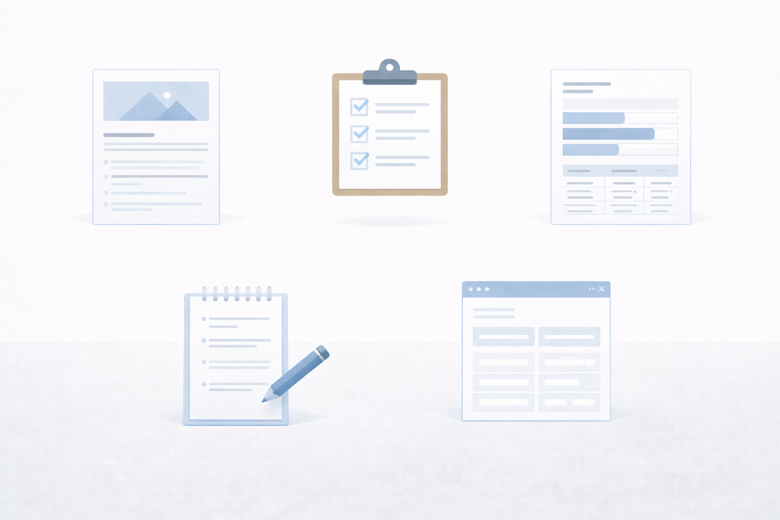Business documents including proposals, SOPs, reports, and meeting summaries