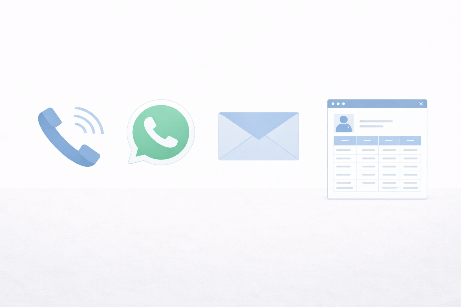 Customer follow-up tools including phone, WhatsApp, email, and CRM systems
